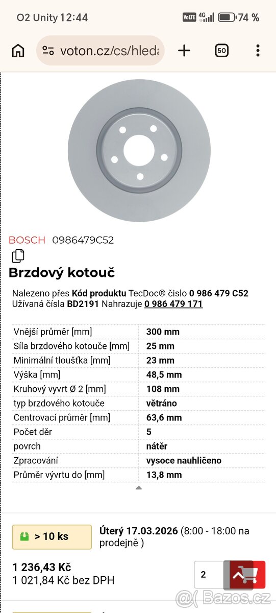 Přední brzdové kotouče