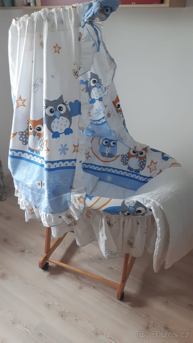 Proutený košík pro miminko - sovička, modrá