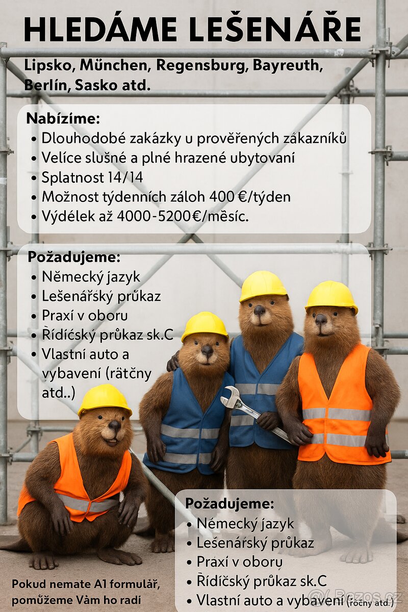 Lešenář Německo Výdělek až 4000-5200€/měsíc