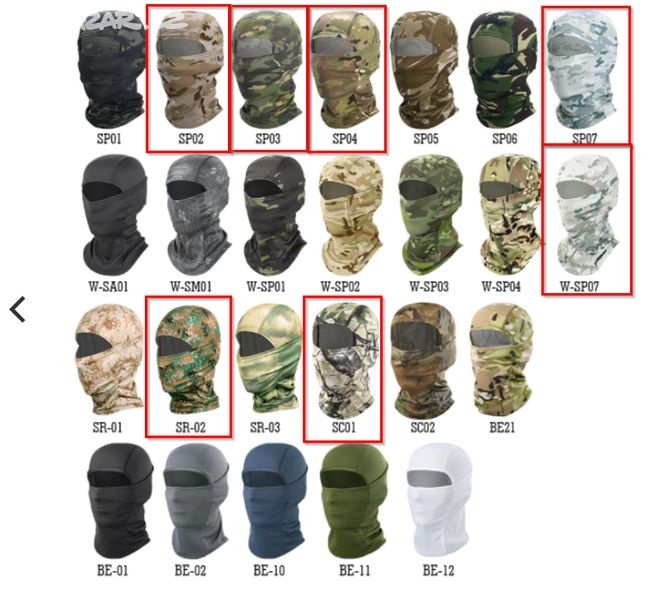 Zimní maskáčované masky na sport - různé barvy