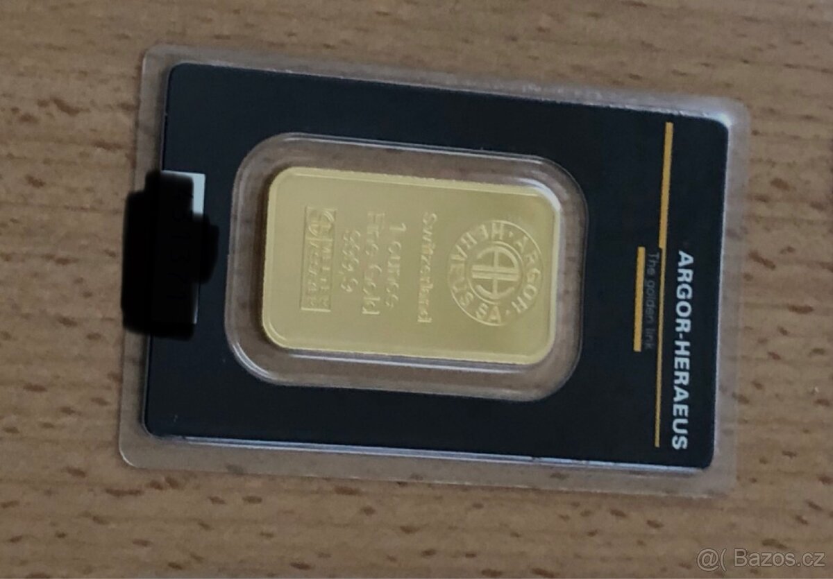 Zlatý slitek 1 oZ Argor Heraeus prodám dobrá cena