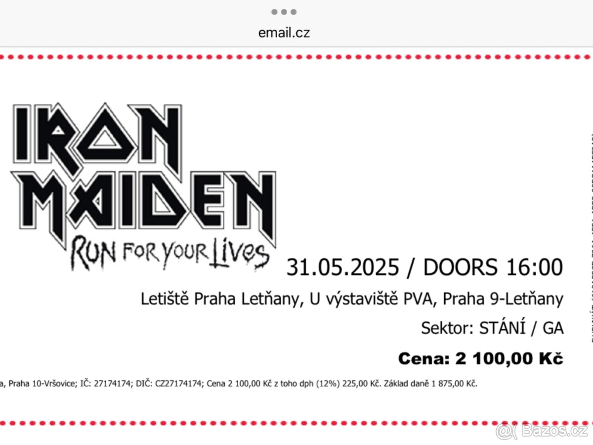 Vstupenky Iron Maiden