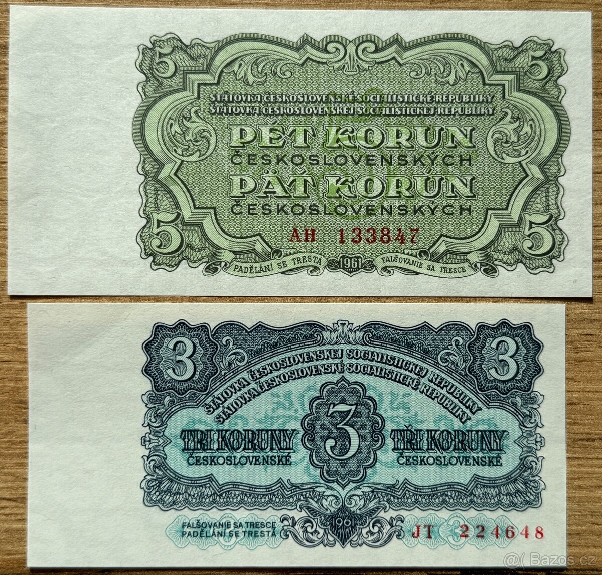 3 Kčs a 5 Kčs 1961 UNC