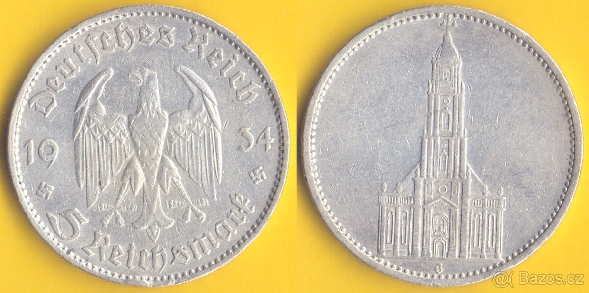 Mince stříbro Německo 5 reichsmark 1934 G