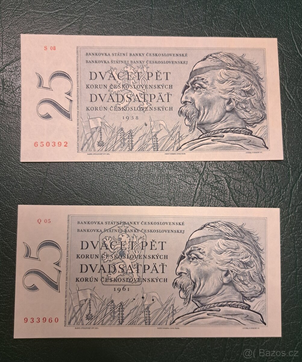 25 Kčs 1958 + 25 Kčs 1961 - 3 dírky do obloučku