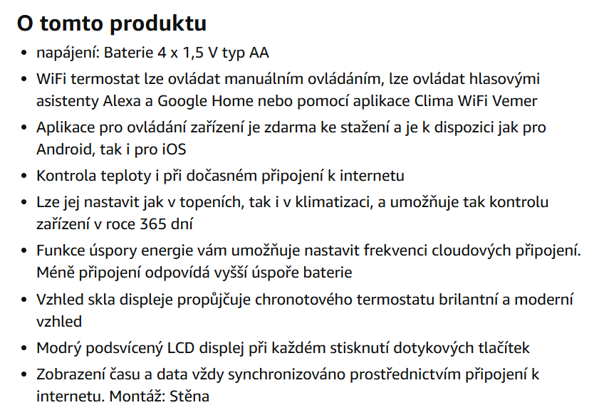 Wi-Fi Digitální programovatelný termostat VEMER TUO - 10