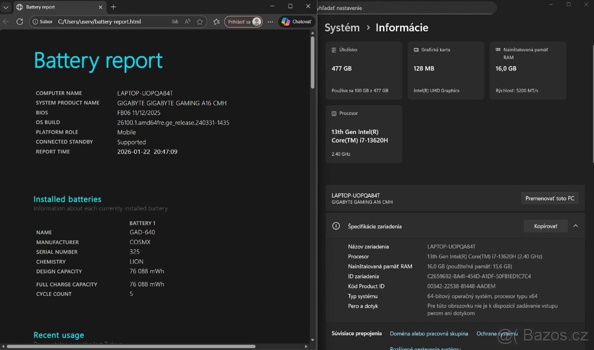 Gigabyte A16 i7 RTX4050 16GB 512GB - 10