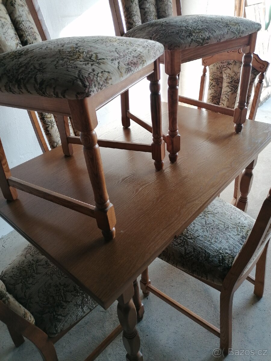 6 x rustikální židle a rozkládací stůl - 10