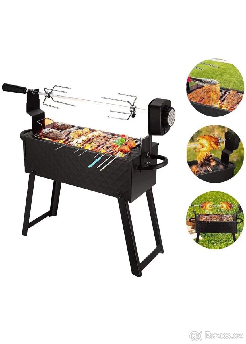 Gril s jehlou a motorkem na otáčení masa - 10