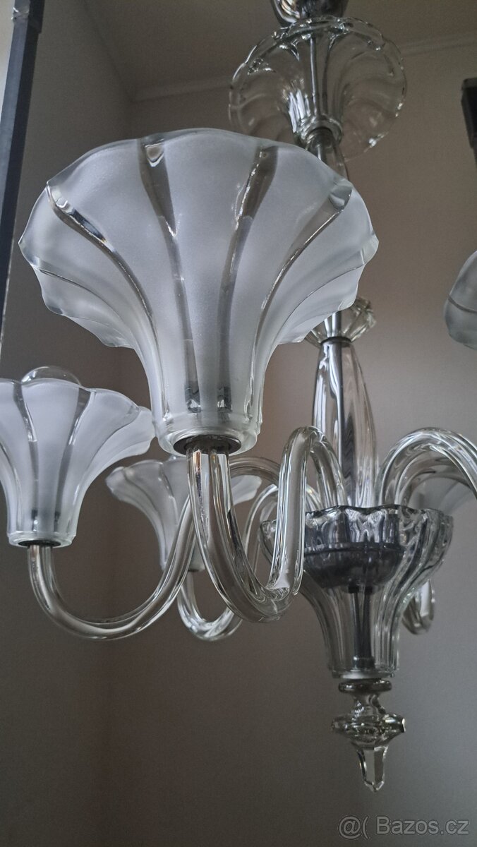 Art deco, starožitný celoskleněný lustr - 10