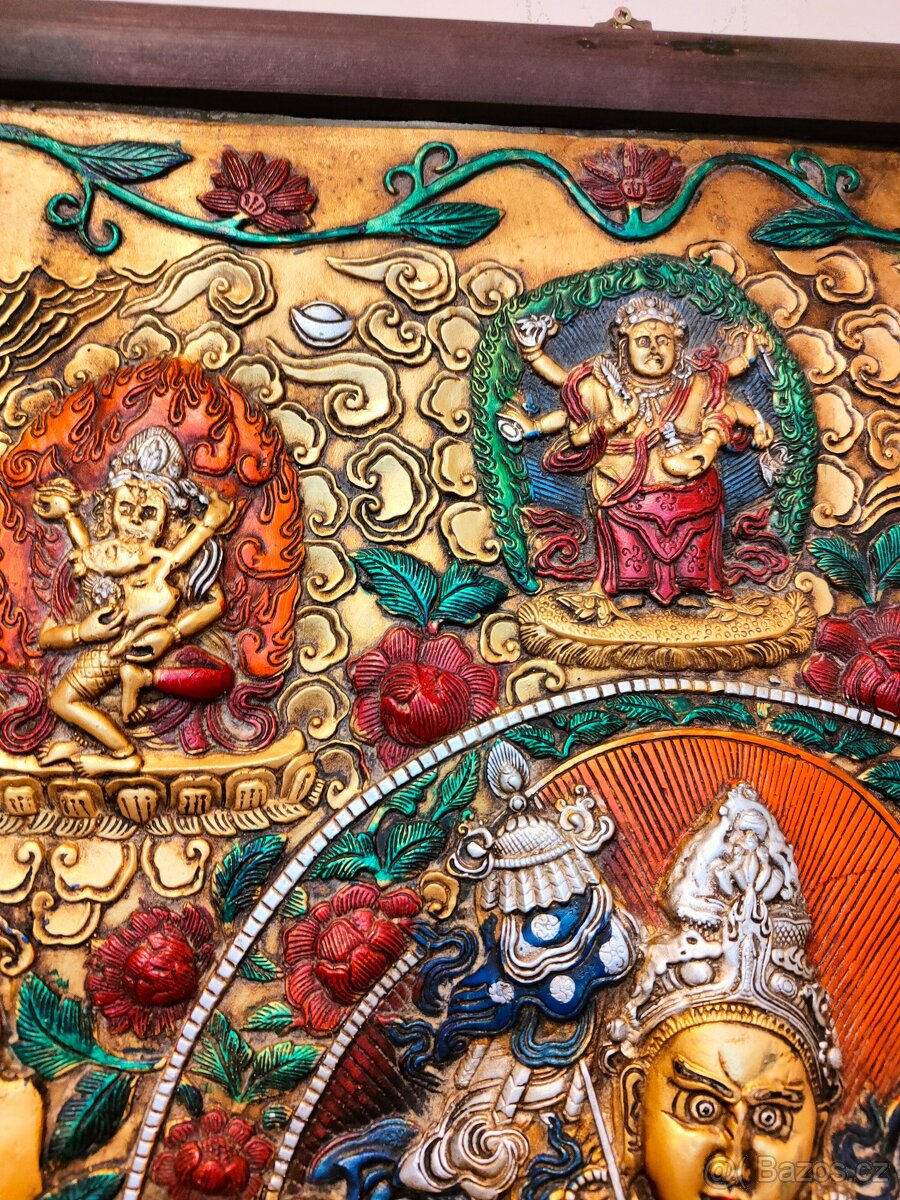 Tibetské drevo bronzová maľba - Thanka - 10