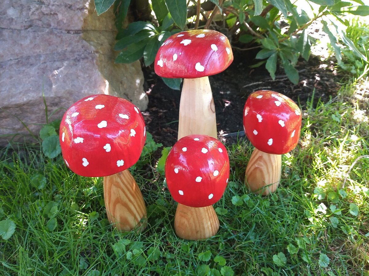 Dřevěné HOUBY dekorace na zahradu, masiv, EKO nátěre - 10