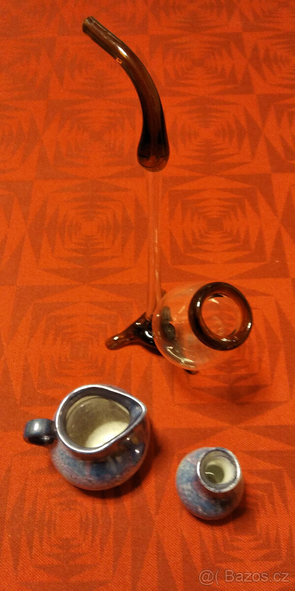 sada na víno, skleněné hrnky malované, porcelán čínský, mísa - 10