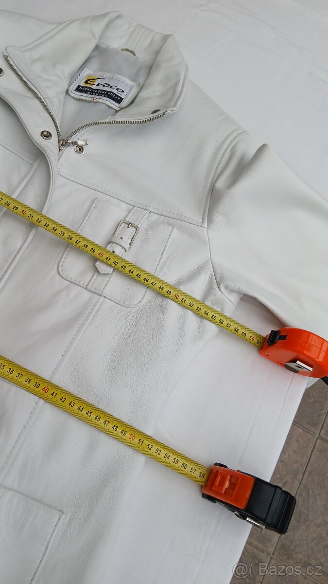 Kožená bílá elegantní delší dámská bunda Evoco vel.XL - 10