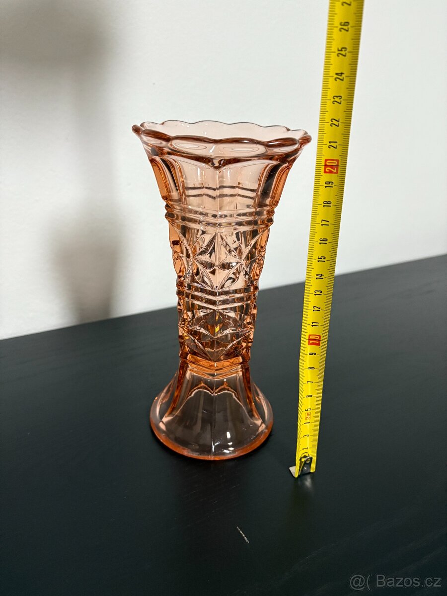 Váza Art deco - růžové sklo - 10
