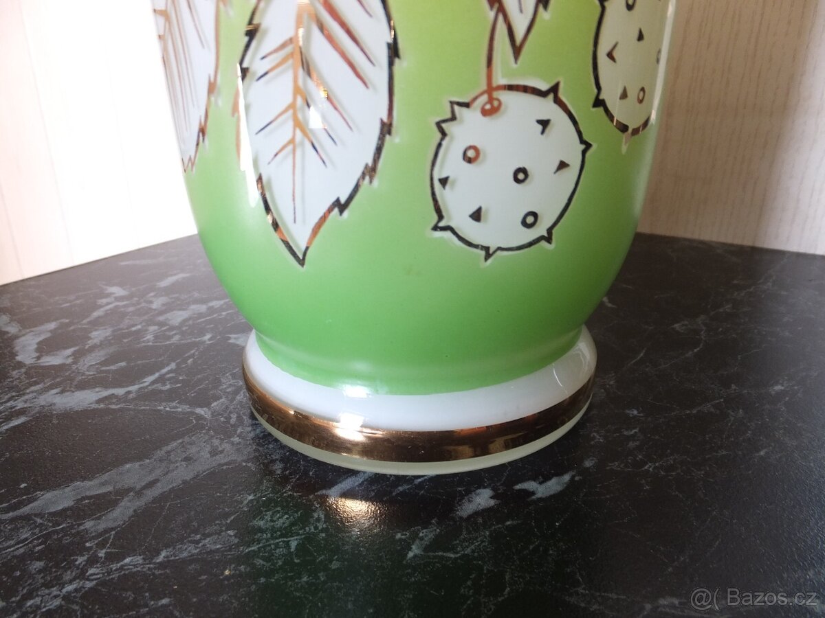 Starožitná krásná velká váza z opálového skla, výš. 28 cm. - 10