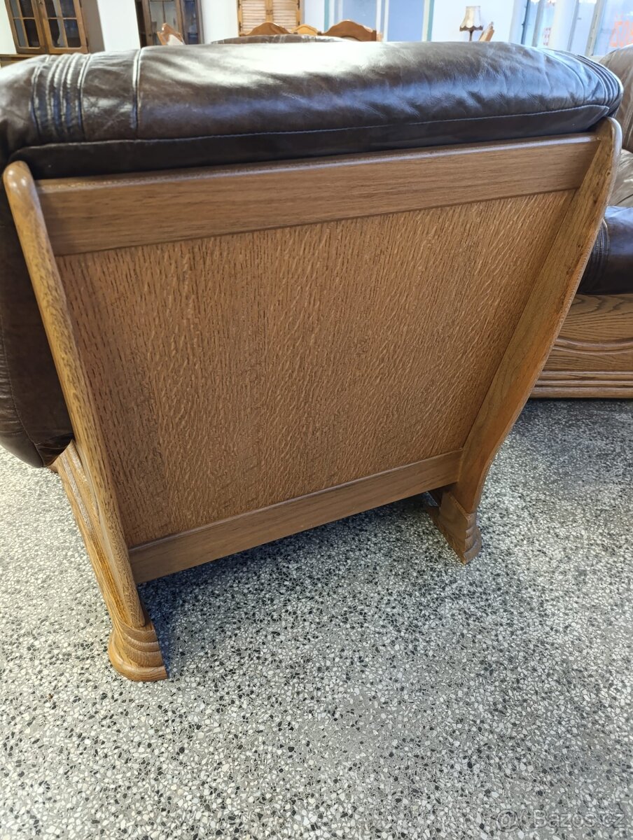 Rustikální kožená sedací souprava, 3 + 2 +1, masív - 10