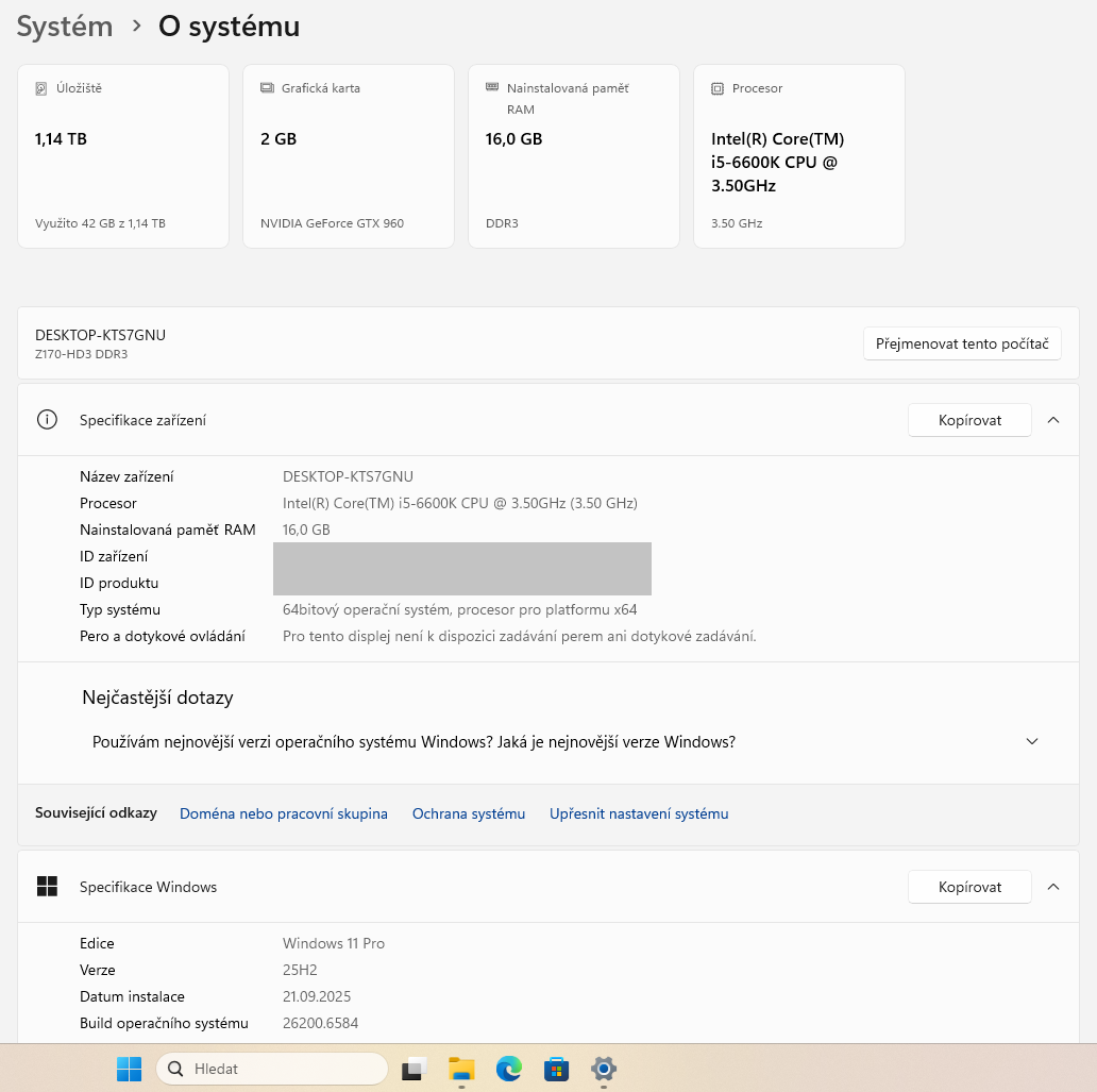 Herní / pracovní PC – i5-6600K, 16GB RAM, SSD + HDD, GTX 960 - 10