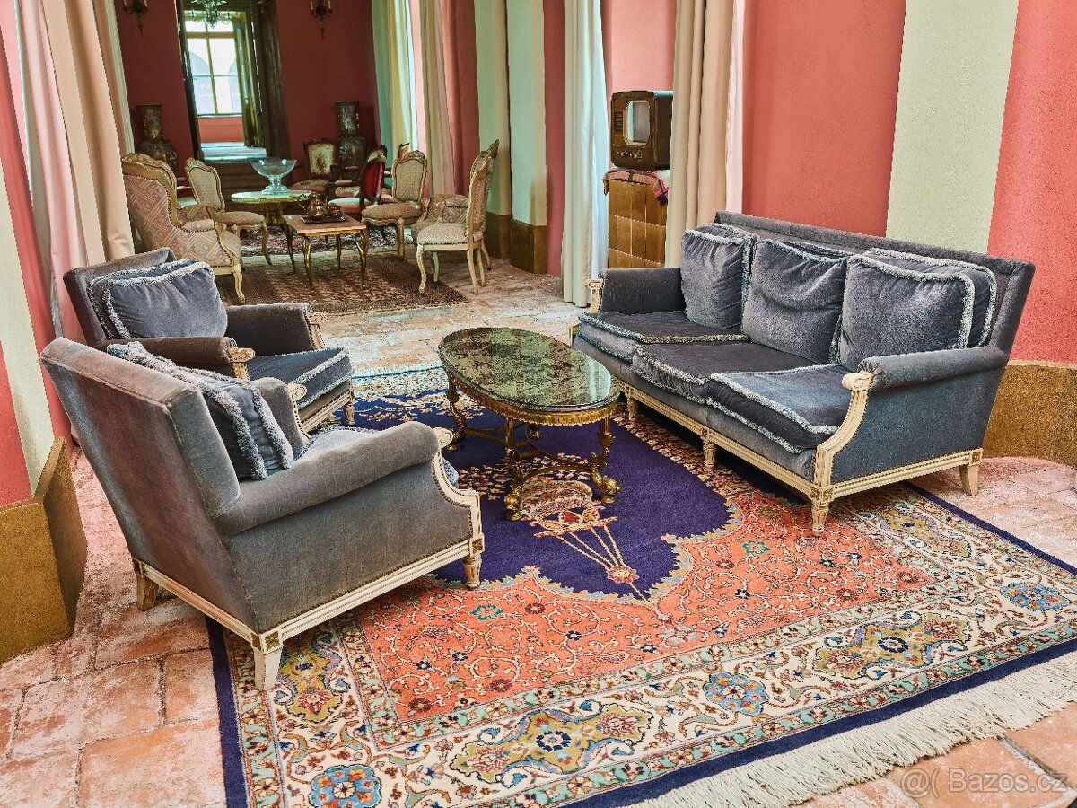 Starožitný konferenční stolek s mramorem - 10