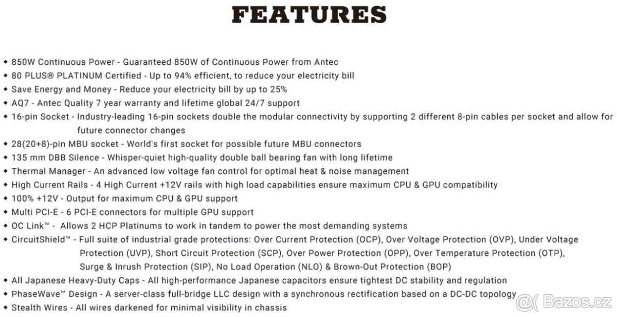 Počítačový zdroj ANTEC HCP 850W Platinum - 10