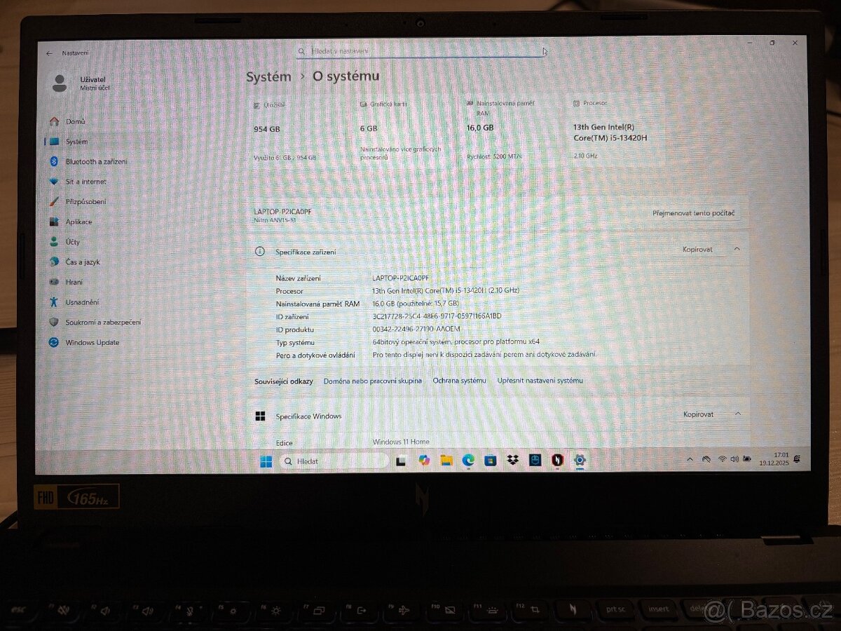 Nový herní notebook acer nitro V 15 - 10
