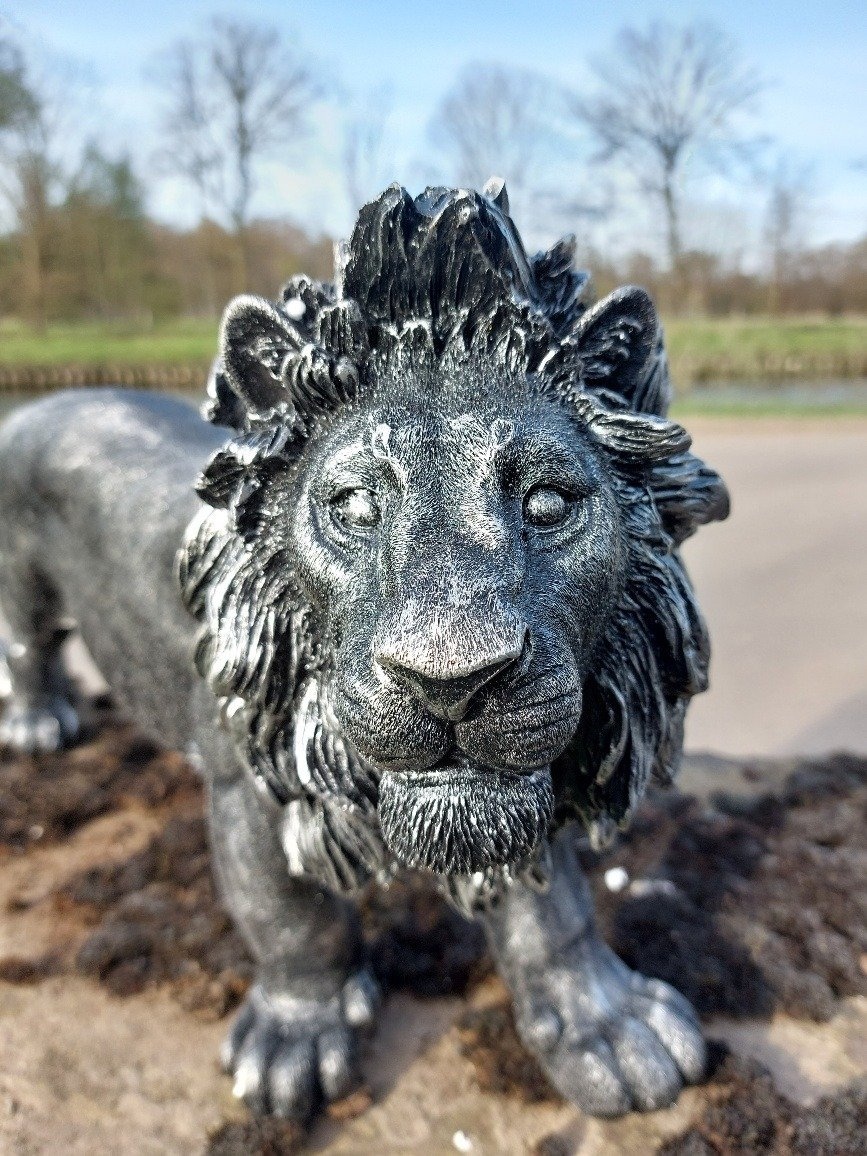 Socha stříbrného Lva Polyresin, 60cm - 10