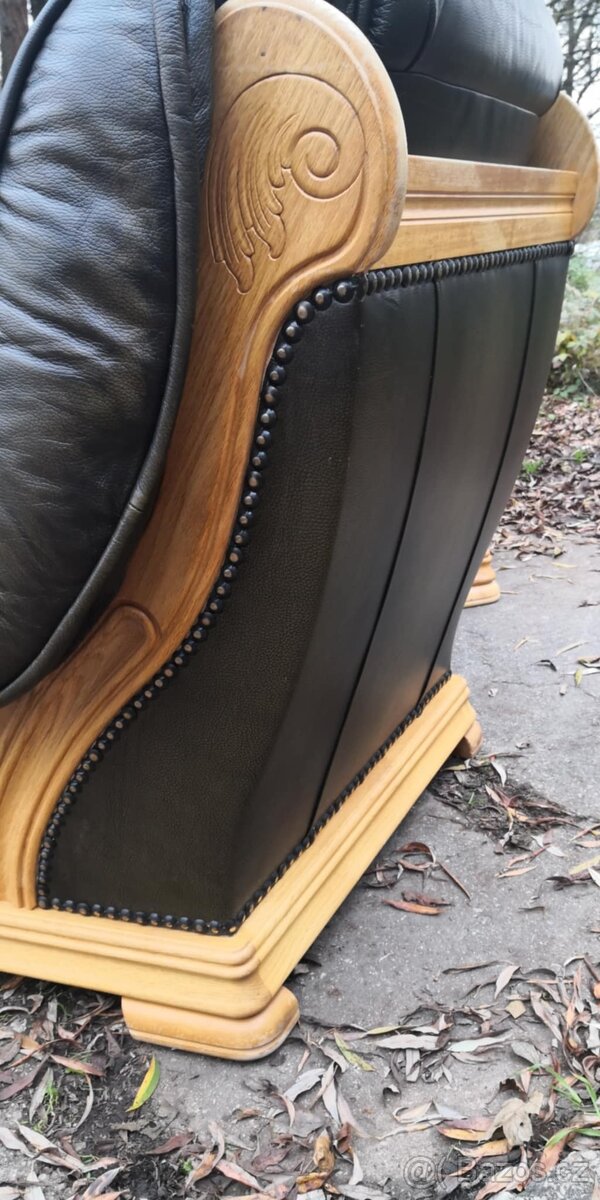 Kožená sedací souprava 3+1+1 s dub.dřevem - 10