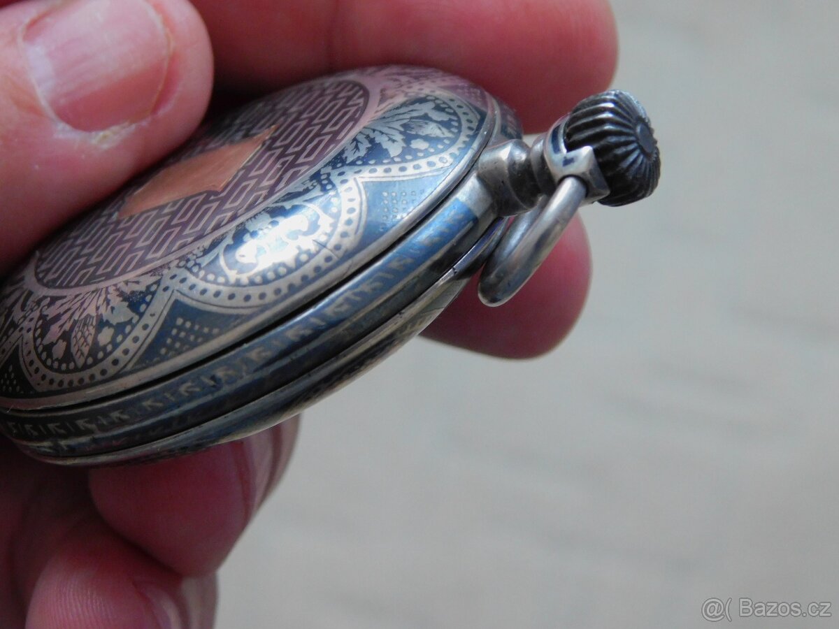 Celostříbrné tulou zdobené tříplášťové raritní kapesní hodin - 10