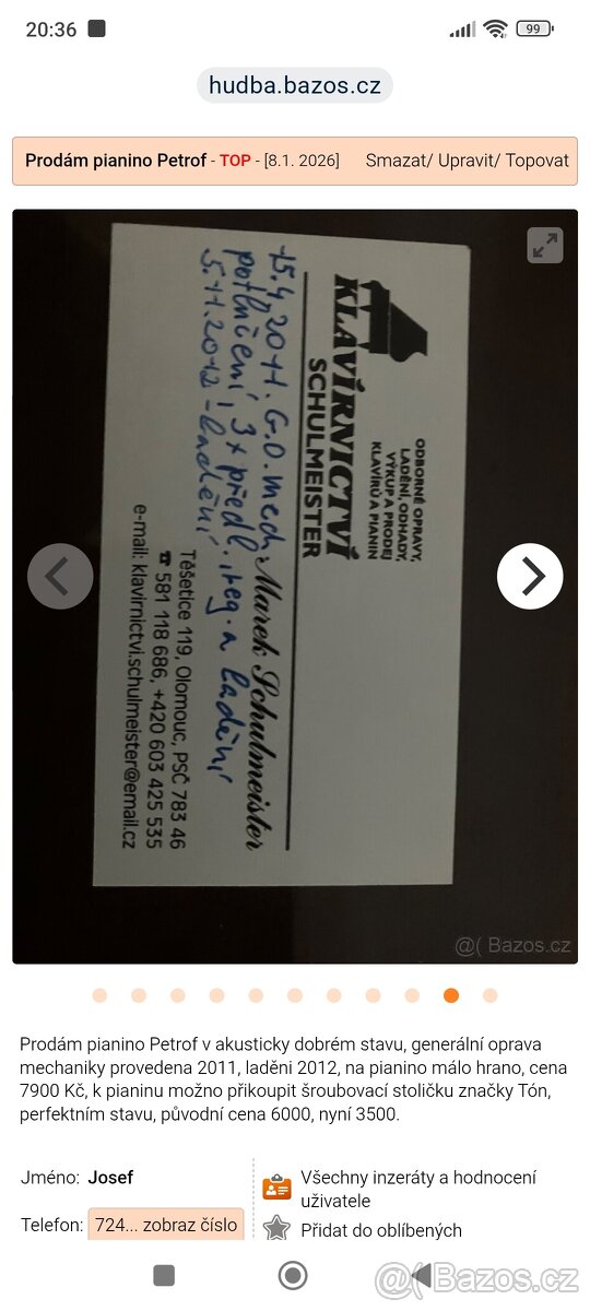 Prodám pianino ( klavír ) Petrof - 10