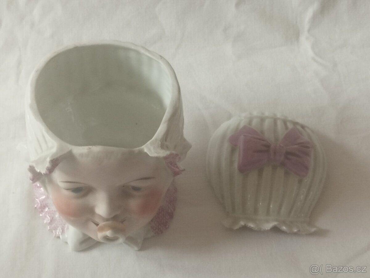 Stará porcelánová dóza na dudlíky - miminko - 10