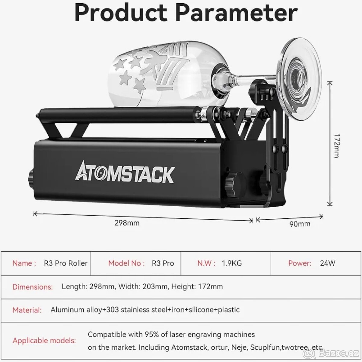 Rotační válec pro laserovou gravírku ATOMSTACK R3 Pro - 10
