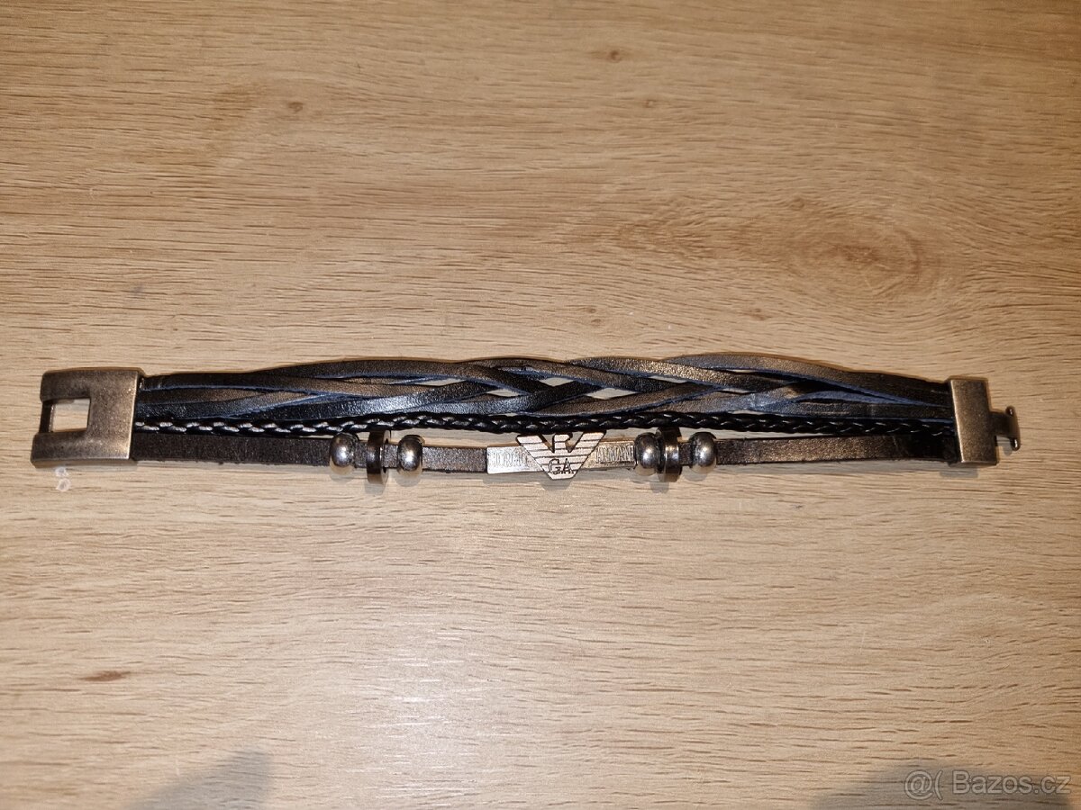 Armani pánský kožený náramek značkový černý pravá kůže - 10