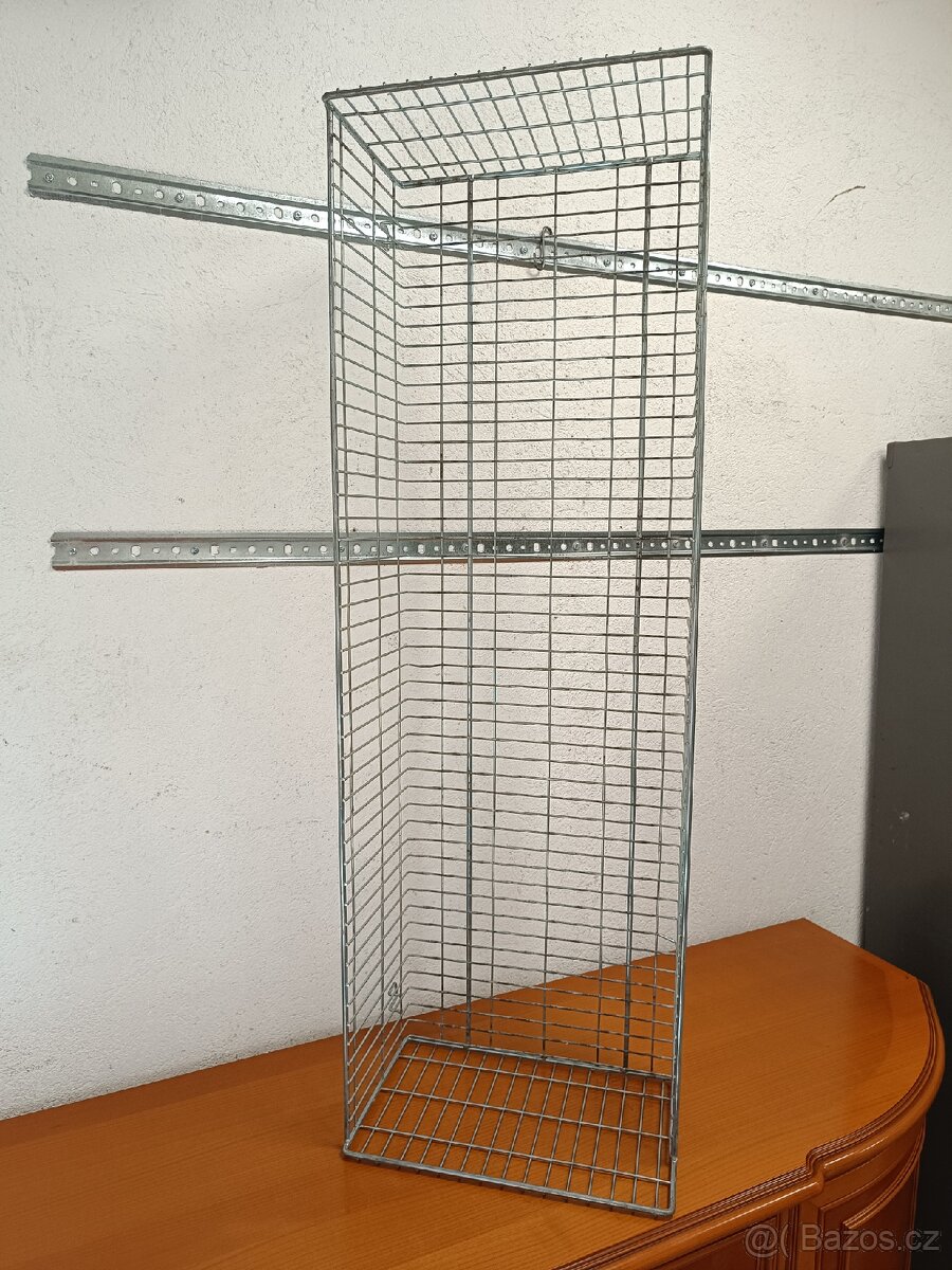 Regál,stojan na zeď, pozinkované drátěné koše - 10