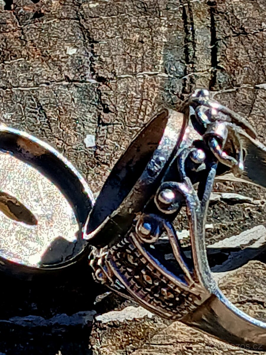 Stříbrný jedový prsten starožitný - 10