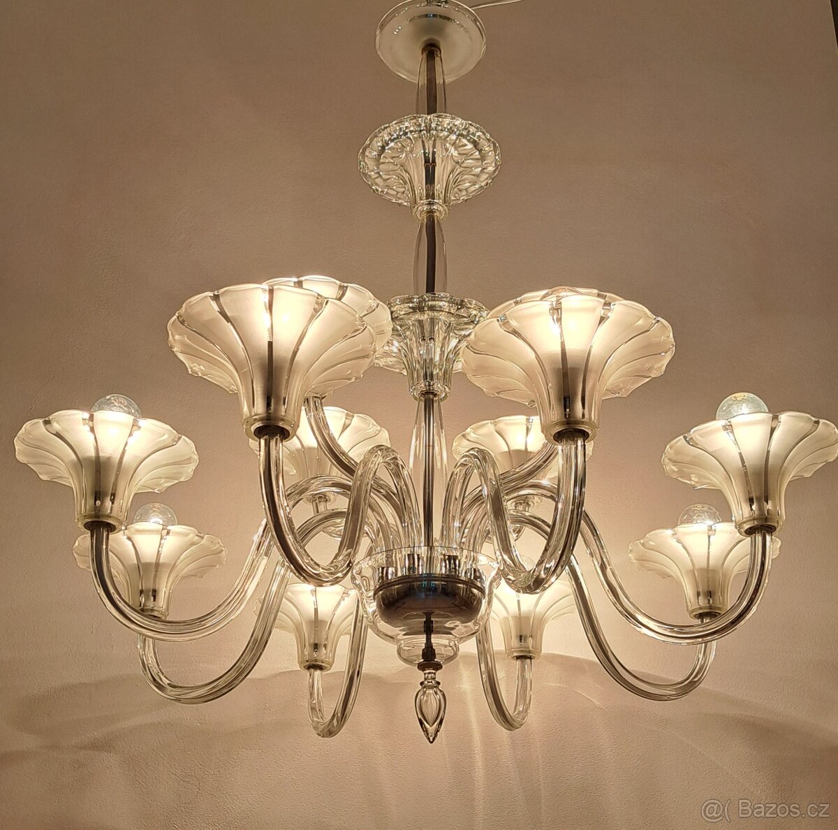 Starožitný Art Deco celoskleněný lustr. - 10