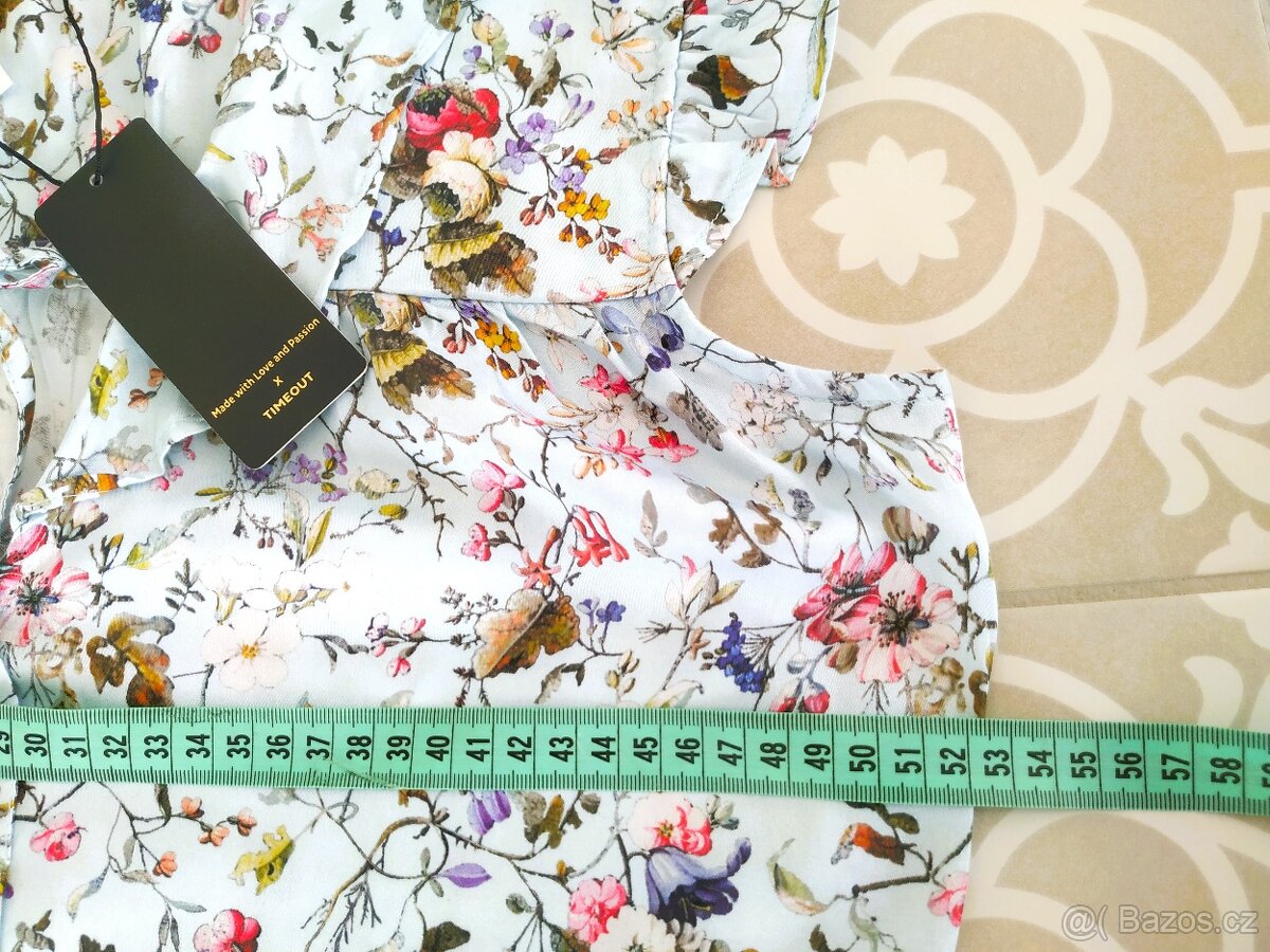 Nové modré šaty Timeout M L Luční kvítí růže květiny dlouhé - 10