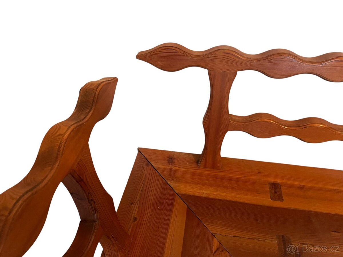 Starožitný chalupářský stůl, lavice, židle - 10