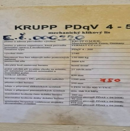 KRUPP PDqV 4 - 500, rok výroby 1972, použitý klikový lis - 10