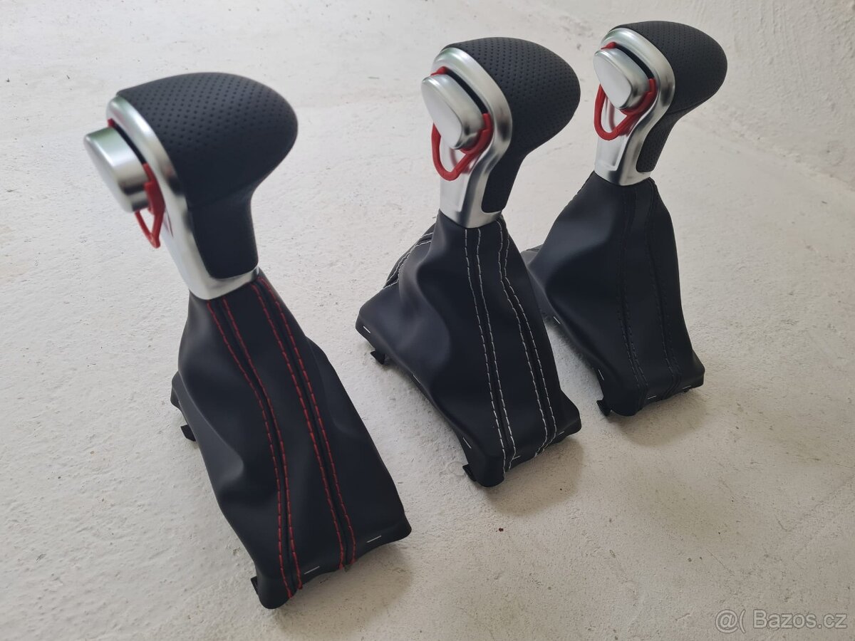 Radiaca páka pre DSG automat AUDI / čierna biela červená nit - 10