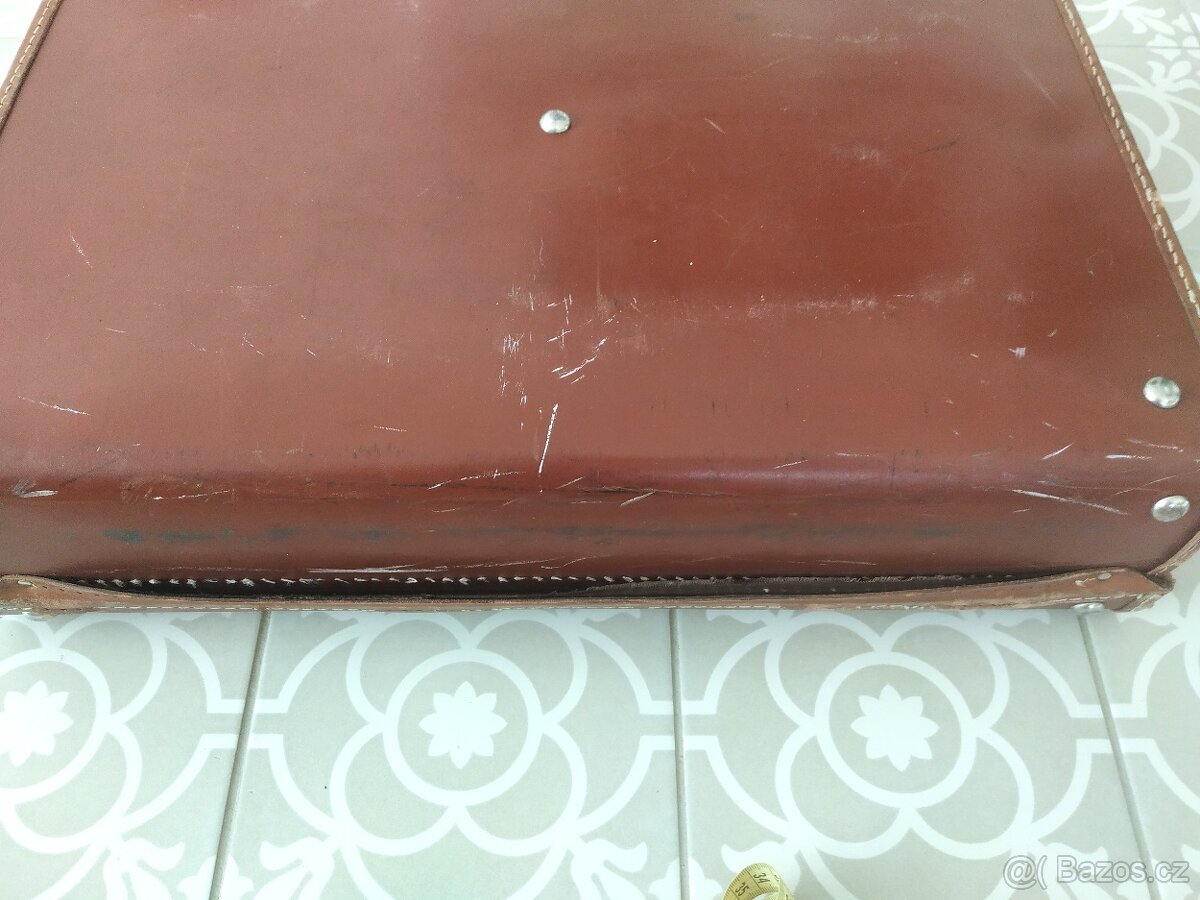 Starý retro kufr koženka Kazeto hnědý - 10