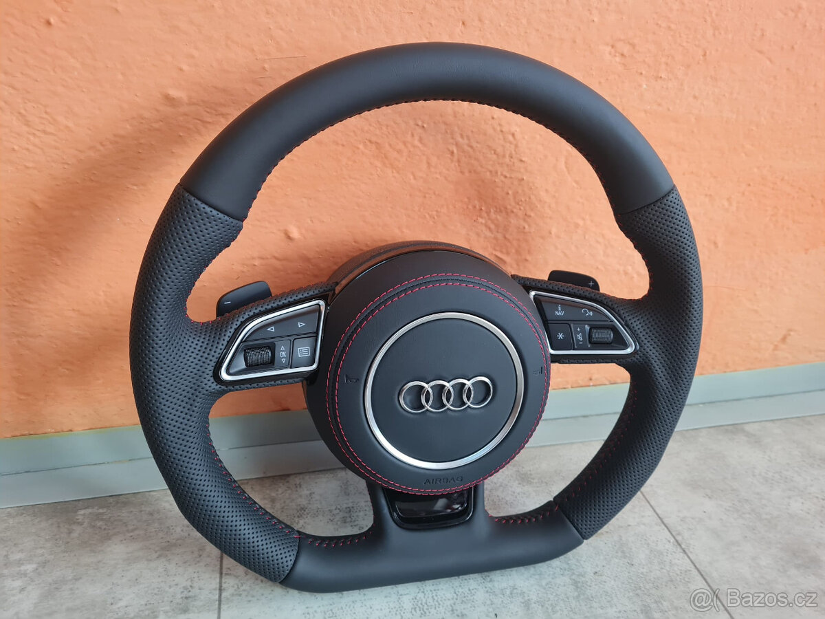 AUDI MULTIFUNKCNY VOLANT S AIRBAGOM A PADLAMI, červená niť - 10