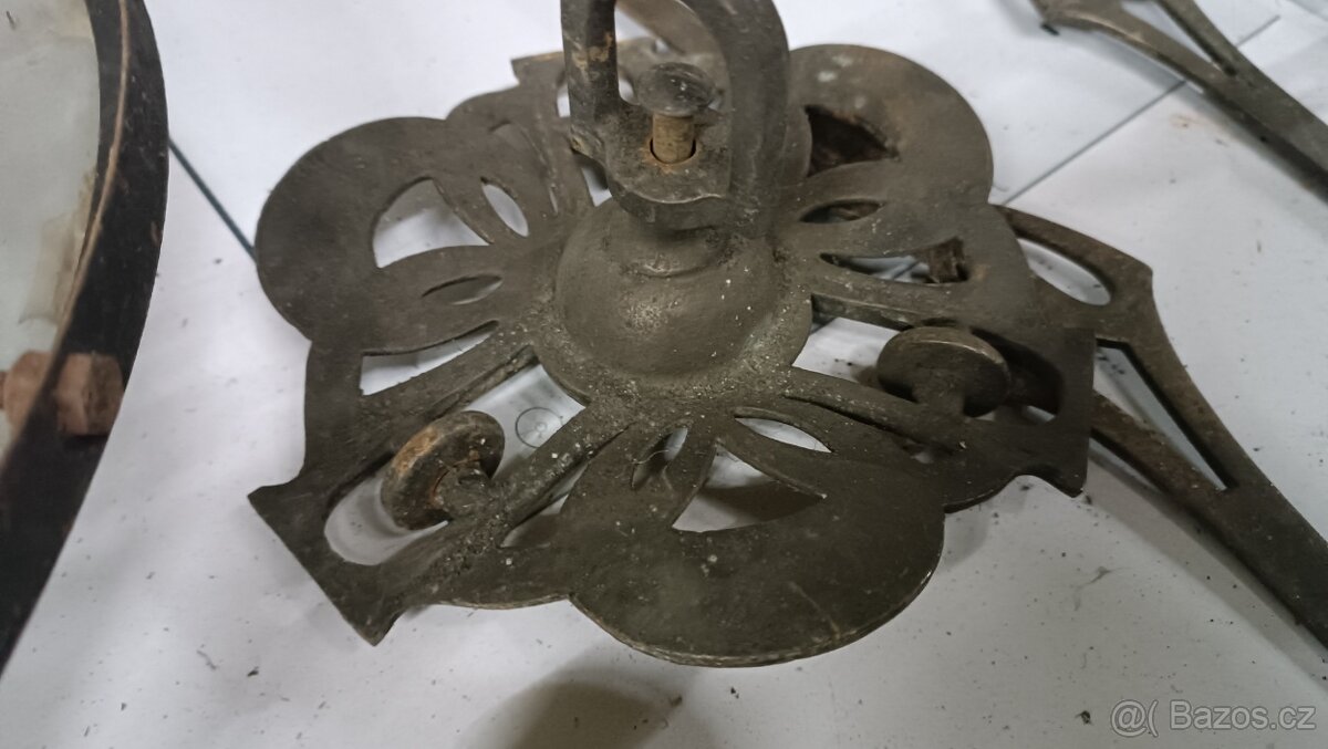 Lustr secesní mosazný , zajímavý širm - 10