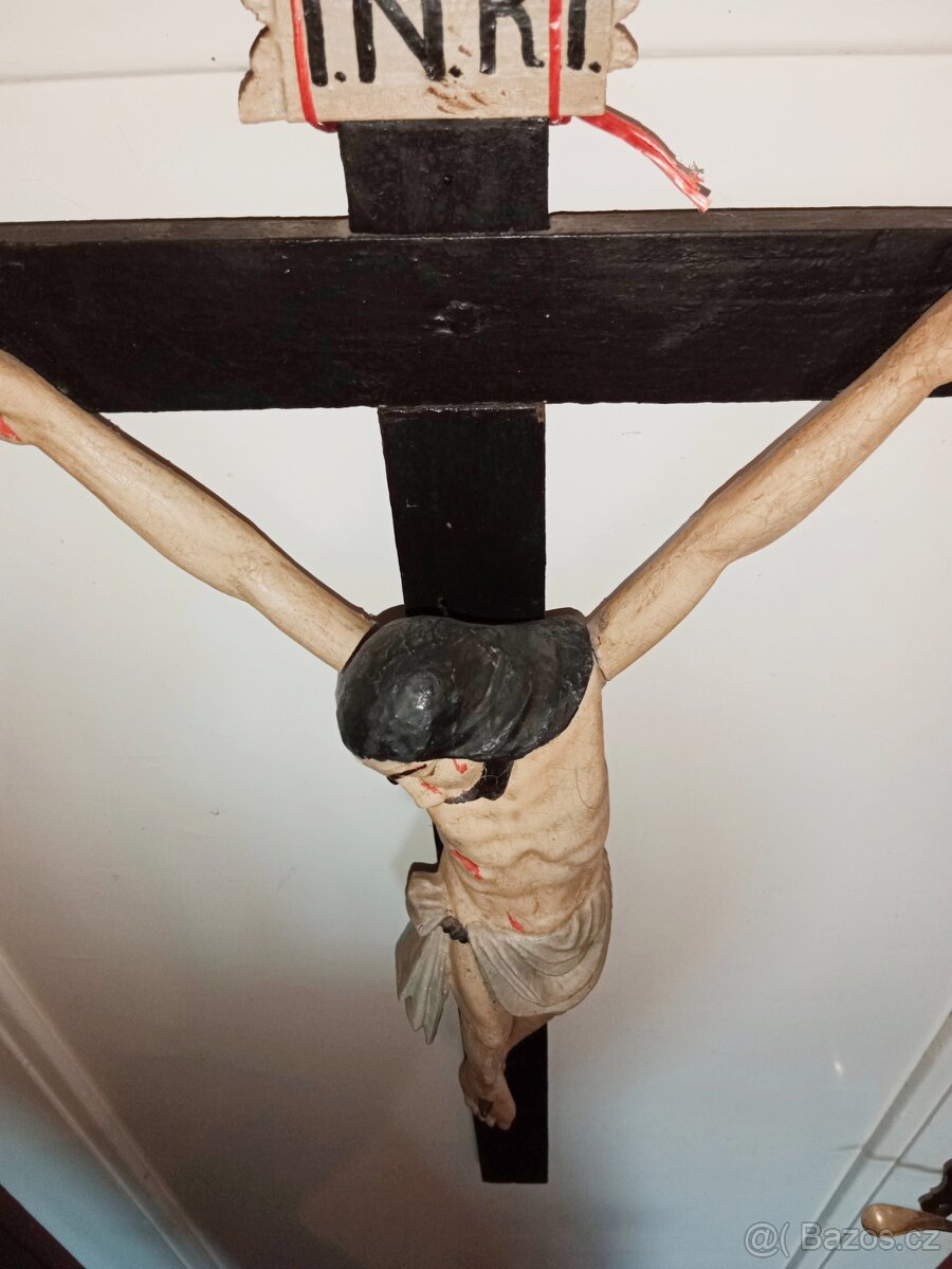 Pěkný hodně starý dřevěný Ježíš na kříži - 10