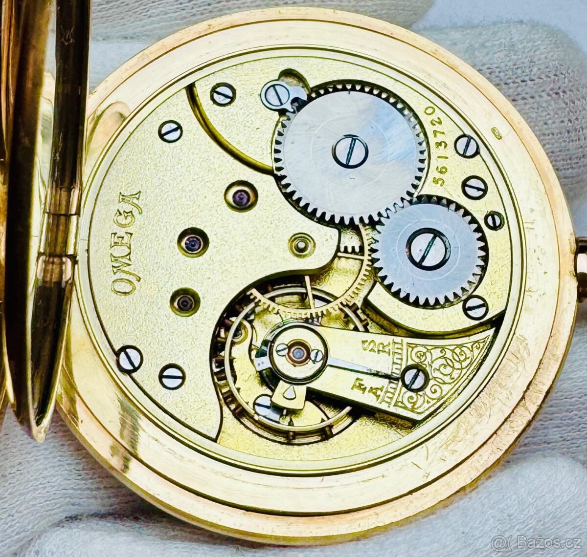 14K ZLATÉ PÁNSKÉ KAPESNÍ HODINKY OMEGA SE ŠATLÉNEM - FUNKČNÍ - 10