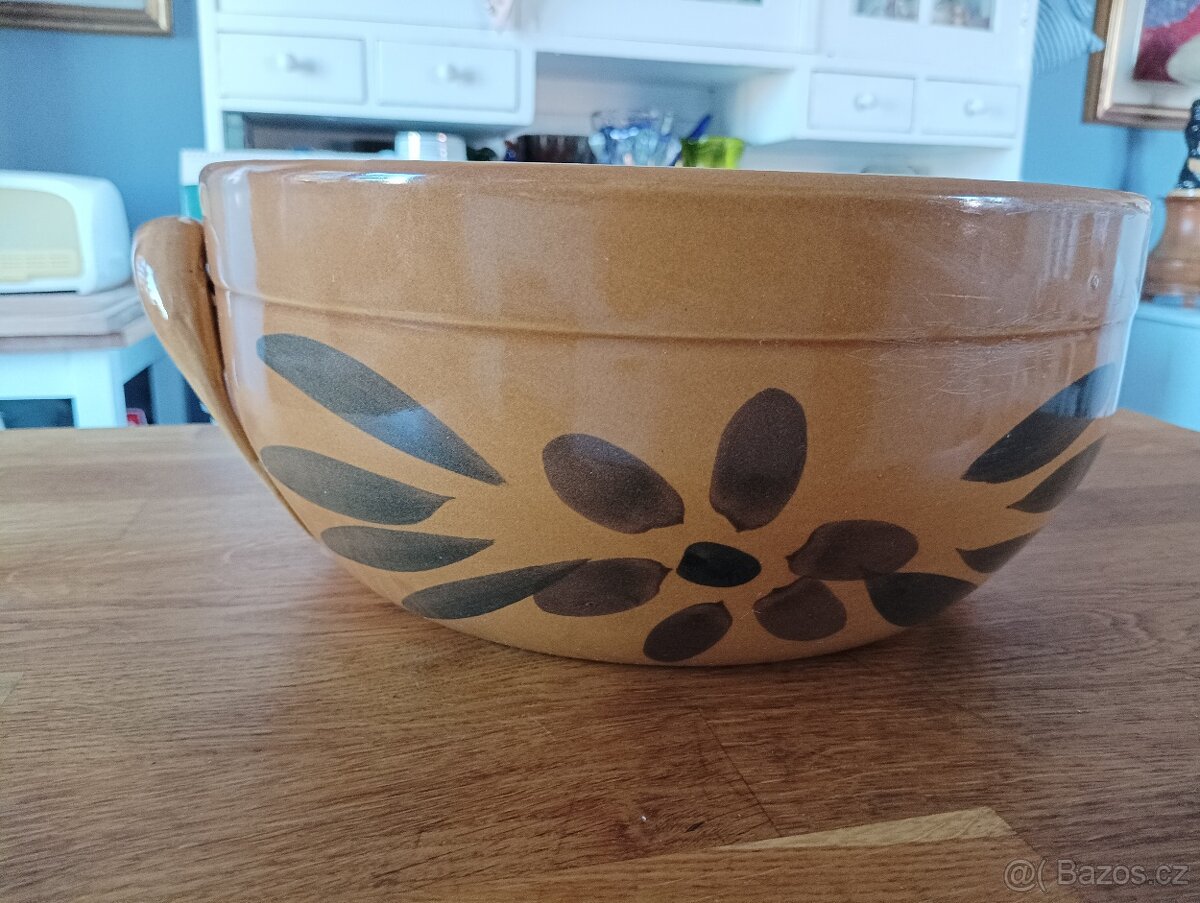 VELKÁ RUČNĚ MALOVANÁ KAMENINOVÁ ZADĚLÁVACÍ MÍSA FRANCIE - 10