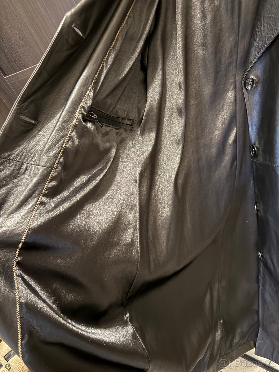 Dlouhá retro kožená bunda / trenčkot / leather coat - 10