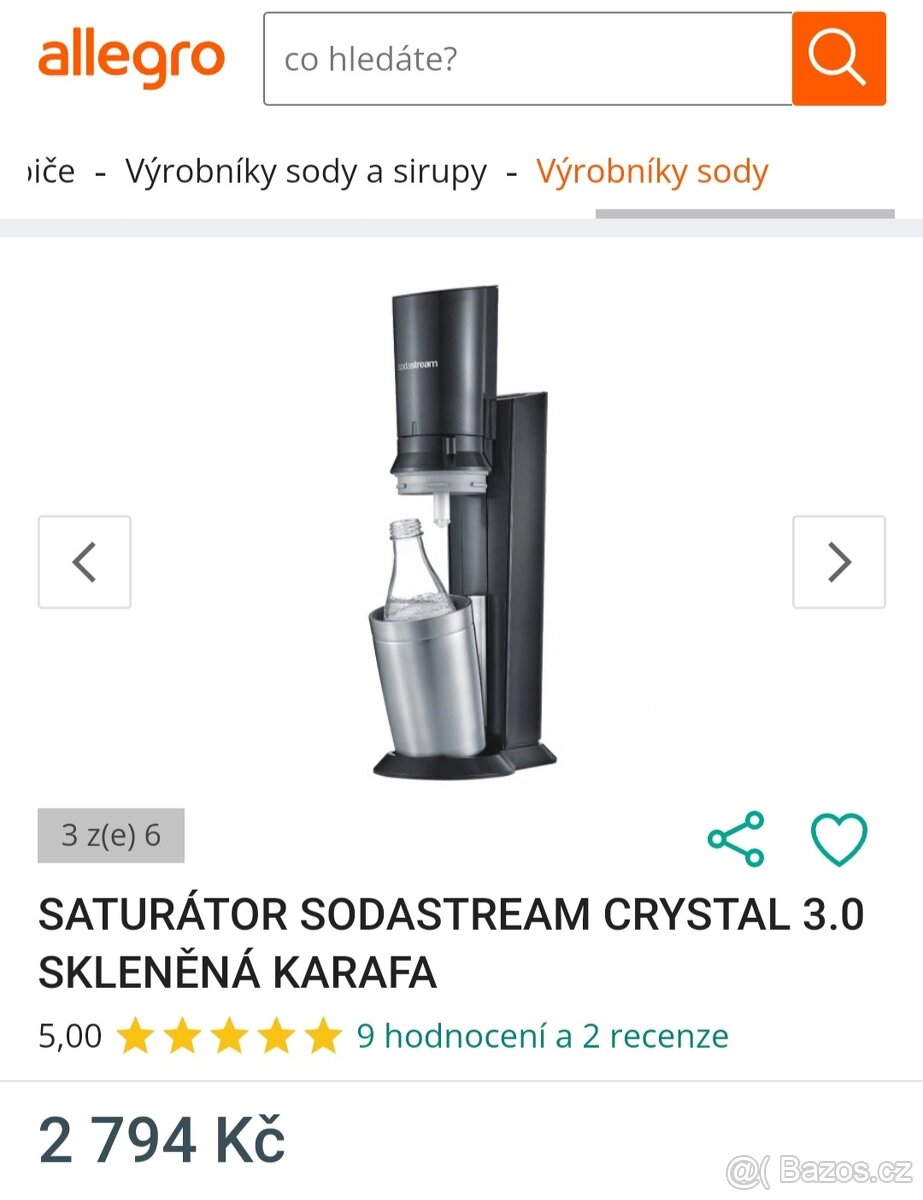 SODASTREAM CRYSTAL ČERNÝ + BOMBIČKA - BEZ SKLENĚNÉ LÁHVE - 10