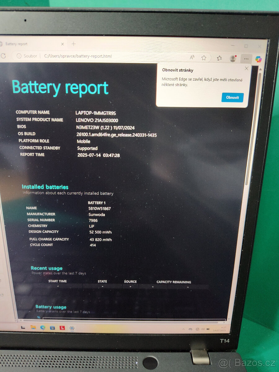 Lenovo Thinkpad t14 gen 3 i5-1250p 32/512G√touchLCD√1rz√DPH - 10
