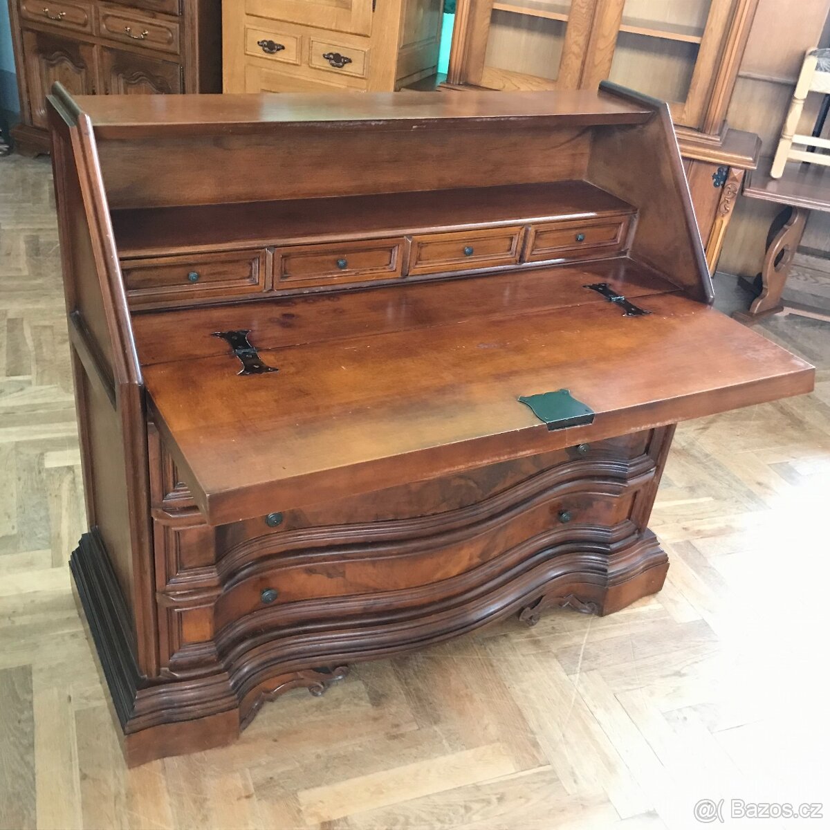 Sekretář - psací stůl zámecký, vykládaný dub - 10
