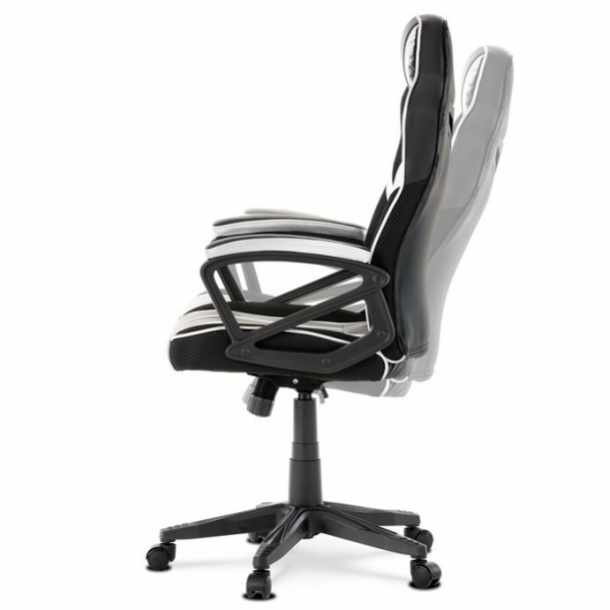 Herní křeslo Y341 s houpacím mechanismem a stříbrnou ekokůží - 10